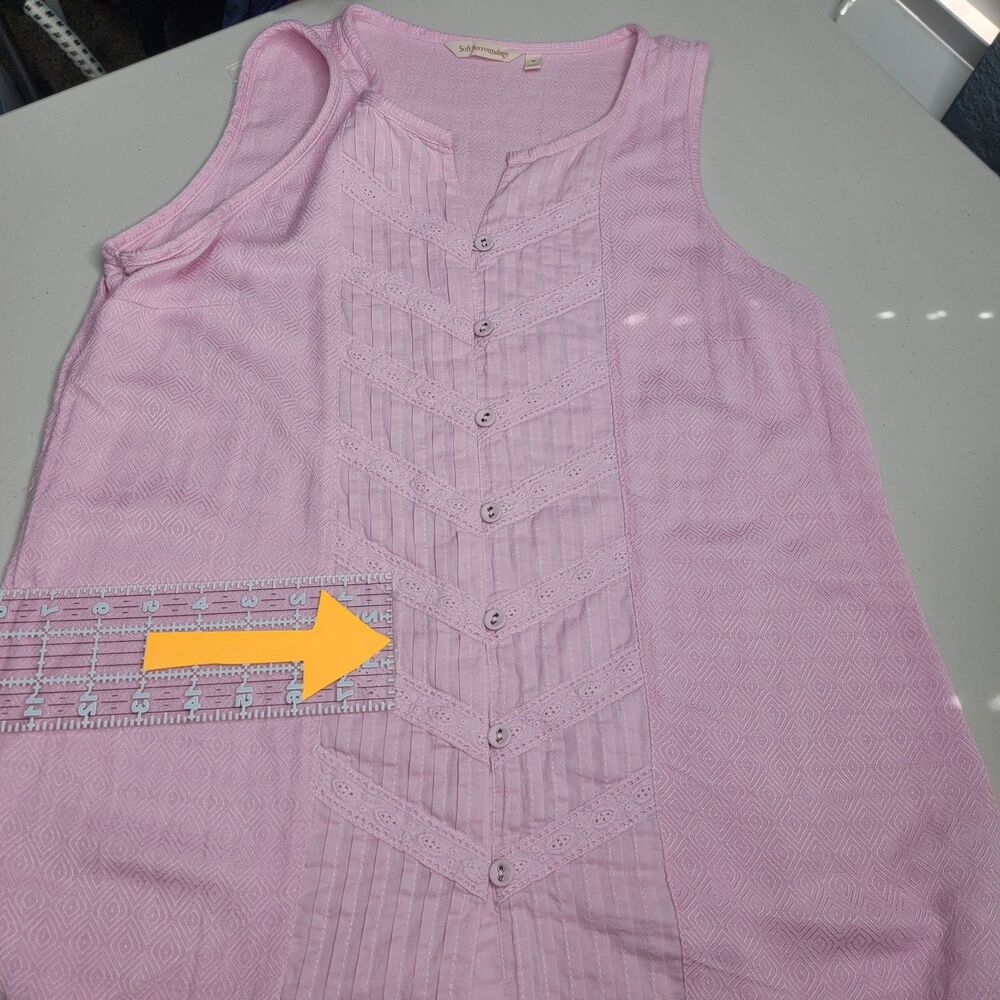 Soft Surroundings Tops M Sleeveless Tunic Lilac *faint stain* Button Coastal - Picture 4 of 17
